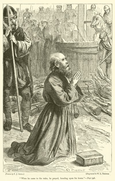 Kazığa gelince diz çökerek dua etti. by Frederick John Skill