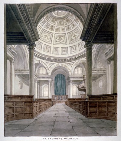Aziz Stephen Walbrook Kilisesi, Londra Şehri, c1840. by Frederick Nash