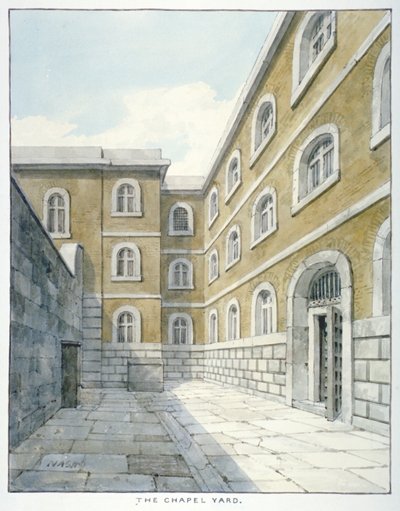 Newgate Hapishanesindeki şapel avlusu, Old Bailey, Newgate Hapishanesi, Old Bailey, Londra Şehri, 1840 by Frederick Nash