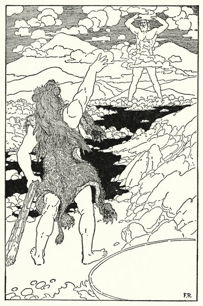 Herkül, devin yüzünü tüm muazzam özellikleriyle (lito) gördü. by Frederick Richardson
