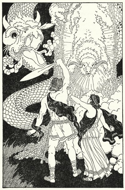 Jason kılıcını çekti ve öne çıktı (lito) by Frederick Richardson