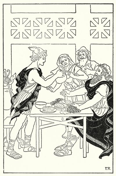 Quicksilver, boş olduğu varsayılan sürahiden kaseleri doldurmaya başladı (lito) by Frederick Richardson