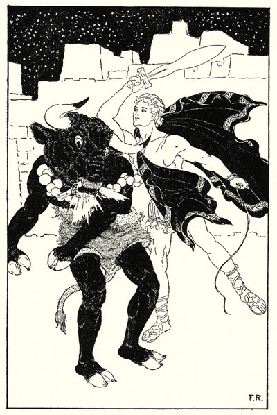 Theseus ve Minotaur arasında şimdiye kadar olan en korkunç kavga çıktı (lito) by Frederick Richardson