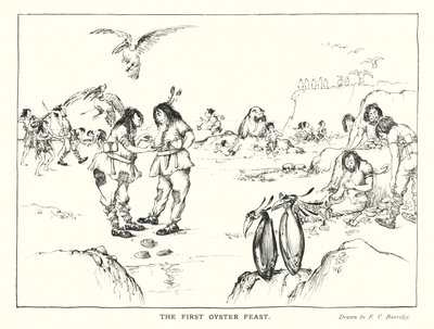 İlkel sahneler: İlk İstiridye Ziyafeti (taş baskı) by Frederick Vango Burridge