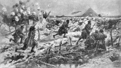 Süngü ve el bombası kullanan bir İngiliz saldırısı, Neuve-Chapelle, Fransa, 10 Mart 1915, 1926. by Frederick Villiers