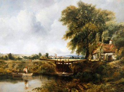 Dedham Lock (tuval üzerine yağlı boya) by Frederick Waters Watts