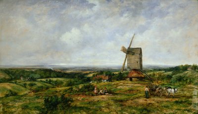 Yel Değirmeni Tarafından Figürlerle Peyzaj by Frederick Waters Watts