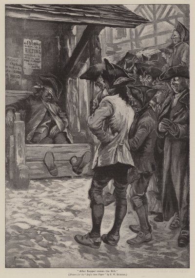 "Akşam yemeğinden sonra fatura gelir" (gravür) by Frederick William Burton