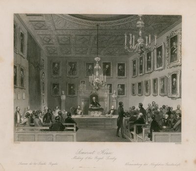 Somerset House, Kraliyet Cemiyeti toplantısı by Frederick William Fairholt