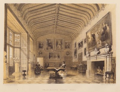 Charlecote Büyük Salon (aquatint) by Frederick William Hulme