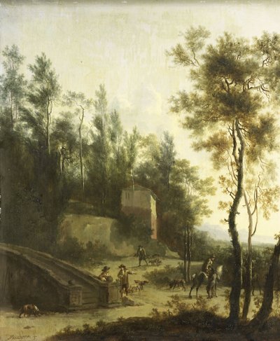 Avcılarla İtalyan Manzarası by Frederick de (manner of) Moucheron