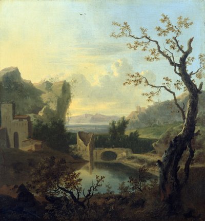 Yıkılmış Müstahkem Köprü ile İtalyan Manzarası (tuval üzerine yağlı boya) by Frederick de Moucheron