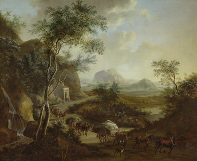 Bir at ve araba konvoyu ile manzara by Frederick de Moucheron