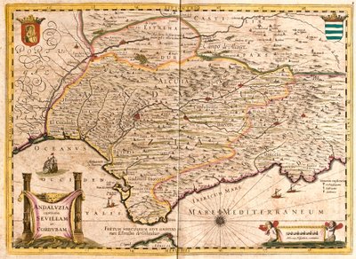 Sevilla ve Cordoba (İspanya) ile Endülüs Haritası (gravür by Frederick de Wit