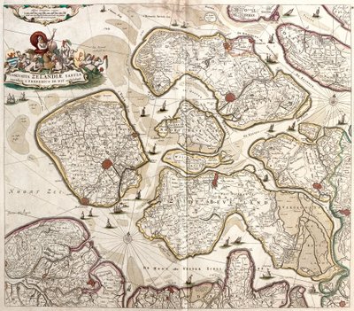 Zelande Kontu Haritası (Hollanda) (gravür by Frederick de Wit