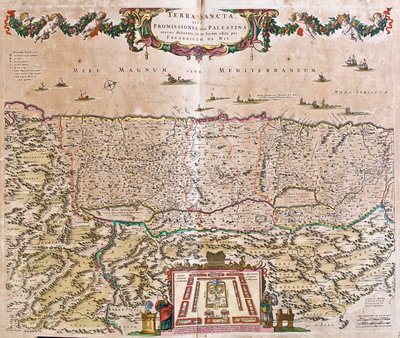 Kutsal Topraklar Haritası (İsrail, Filistin) (gravür by Frederick de Wit