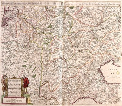 Alpler zincirinin bölgesinin haritası (Fransa, İtalya, Almanya) (gravür by Frederick de Wit