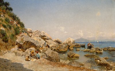 Sahilde, Arka Planda Vezüv ile Capri by Frederico del Campo