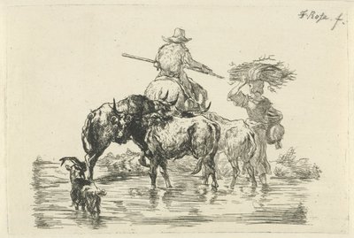 Çoban ve çoban kız bir dereden geçiyor by Frederik Cornelis Rose