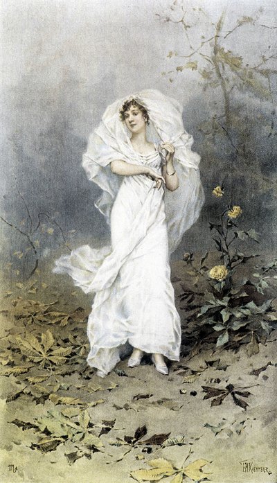 Ormandaki Kadın - Sonbaharın Alegorisi, Hubert Dys tarafından gösterilen Takvim, F.H. Kaemmerer tarafından boyanmış by Frederik Hendrik Kaemmerer