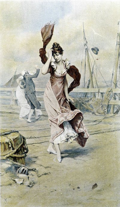 Deniz kenarındaki kadın - erken ilkbahar alegorisi, Hubert Dys tarafından gösterilen takvim, F.H. Kaemmerer tarafından boyanmış by Frederik Hendrik Kaemmerer