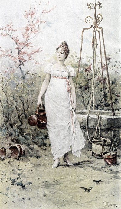 Kuyudan dönen kadın - bahar alegorisi, Hubert Dys tarafından gösterilen takvim, F.H. Kaemmerer tarafından boyanmış by Frederik Hendrik Kaemmerer