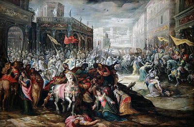 Romalılar ve Sabinler Arasındaki Uzlaşma (tuval üzerine yağlı boya) by Frederik Valckenborch
