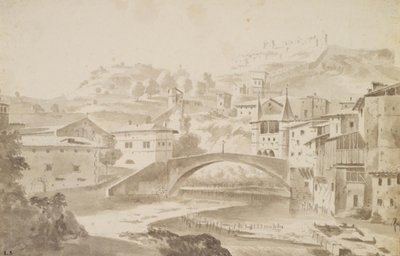 Viyana, Nær Lyon. Floden Gére üzerinde Pont Saint-Martin. TELEVİZYON. Saint-Martin Manastırı, t.h. Porte de la Rochette ve slottet Pipet by Frederik de Moucheron