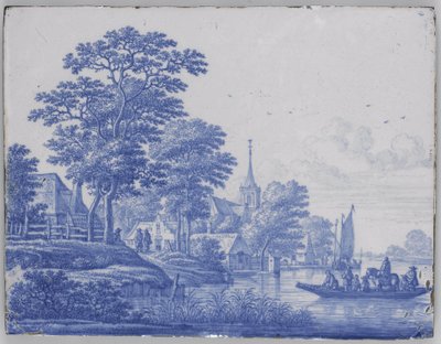 Nehir manzarası ile dikdörtgen plak by Frederik van Frytom (attributed to)