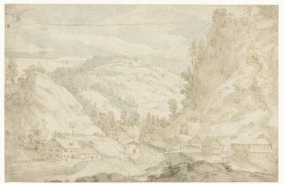 Bir köy ve bir dağ dere ile bir vadinin görünümü Sketchbook (dizi başlığı) by Frederik van Valckenborch