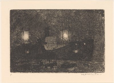 Geceleri iskelede tekne by Frederika Henriëtte Broeksmit (signed by artist)