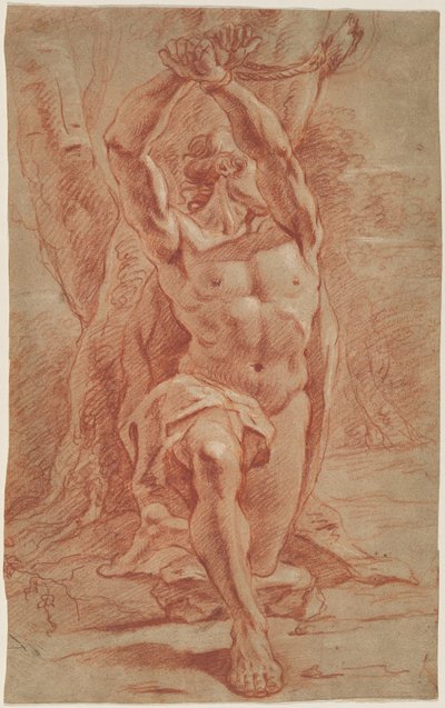 Bir ağaca bağlı diz çökmüş adam by French 17th Century