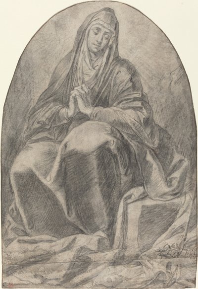 Kederli Bakire Tutkunun Enstrümanlarını Düşünüyor by French 17th Century