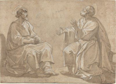 İki Oturan Aziz by French 17th Century