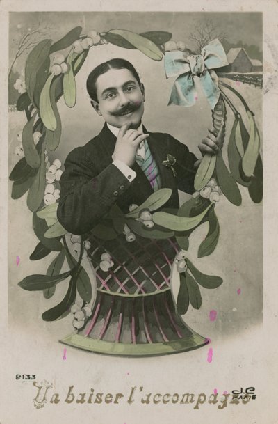 Bir öpücük eşliğinde, 1913'te gönderilen kartpostal (el boyaması fotoğraf) by French Photographer