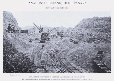 Panama Interoceanic Kanalı, Kilit İşleri (bw fotoğraf) by French Photographer