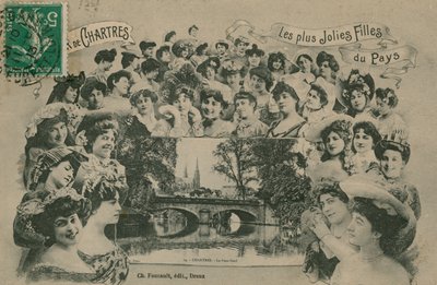 Chartres, bölgenin en güzel kızları. 1913 yılında gönderilen kartpostal. by French Photographer