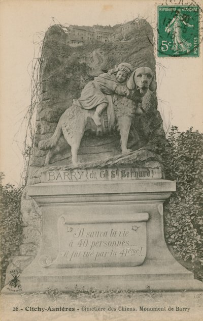 Clichy-Asnieres - Köpekler Mezarlığı. Barry anıtı. 1913 yılında gönderilen kartpostal. by French Photographer