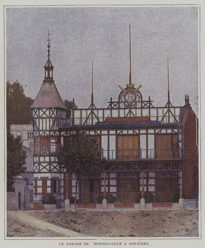 Societe des Regates Parisiennes kürek kulübünün kulüp binası, Asnieres, Paris, Fransa (renkli fotoğraf) by French Photographer