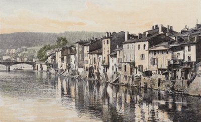 Moselle kıyısında Rualmenil rıhtımında Epinal, Eski evler by French Photographer
