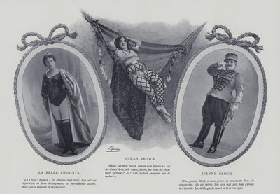 Fransız aktrisler ve şarkıcılar La Belle Chiquita, Sarah Brown ve Jeanne Bloch (s/b fotoğraf) by French Photographer