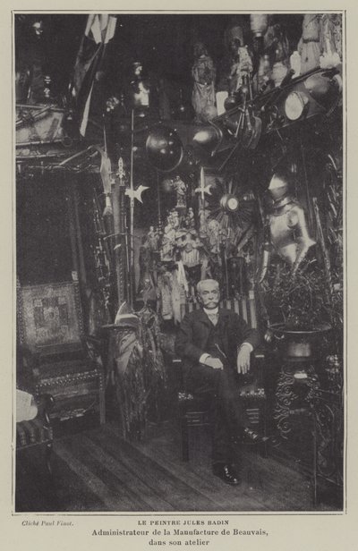 Beauvais Goblen İmalatı Müdürü Fransız ressam Jules Badin, atölyesinde (s/b fotoğraf) by French Photographer