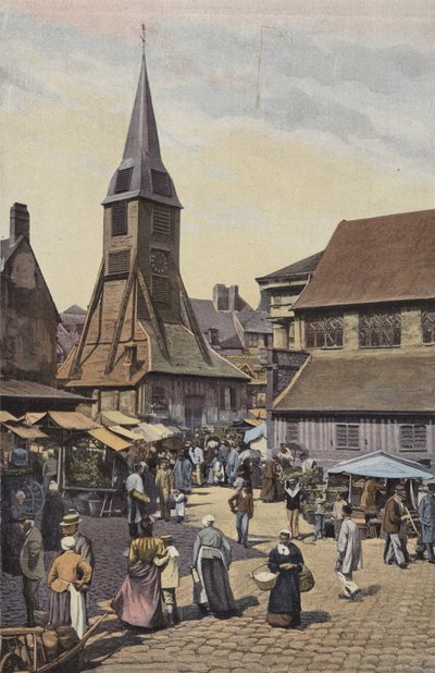 Honfleur, Place du Marche ve Sainte-Catherine Kilisesi by French Photographer