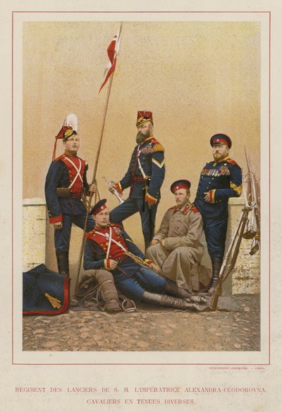 Rus Ordusu: S M Mızraklı Alayı İmparatoriçe Alexandra-Feodorovna, Çeşitli Kıyafetlerde Süvariler (fotoğraf) by French Photographer