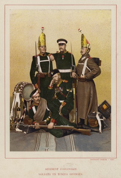 Rus Ordusu: Pavlovskiy Alayı, Çeşitli Kıyafetlerdeki Askerler (fotoğraf) by French Photographer