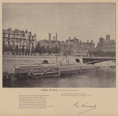 Paris Komünü, Hotel De Ville, Arcole köprüsünden alınan görünüm (s/b fotoğraf) by French Photographer