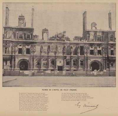 Paris Komünü, Hotel De Ville Harabeleri, Cephe (s/b fotoğraf) by French Photographer
