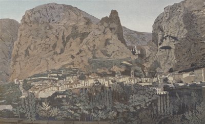 Moustiers-Sainte-Marie, Genel görünüm ve Şapel N D de Beauvoir by French Photographer