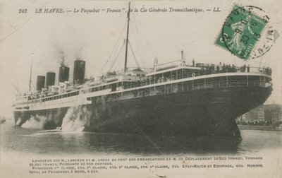 Okyanus gemisi Fransa, Le Havre. 1913 yılında gönderilen kartpostal. by French Photographer