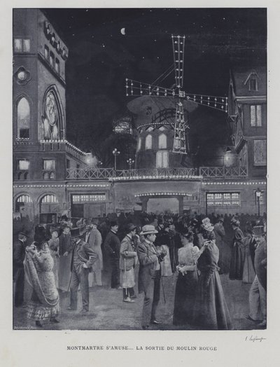 Moulin Rouge dışında, Montmartre, Paris (s/b fotoğraf) by French Photographer